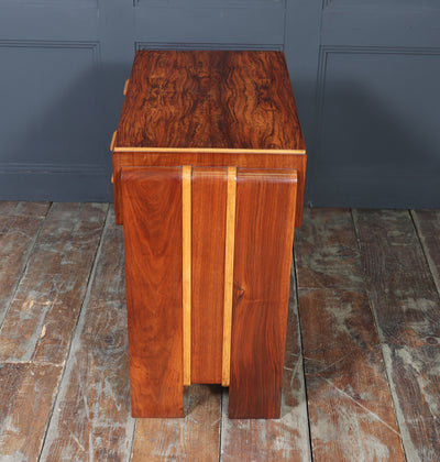 English Art Deco Walnut Console Table with Drawers