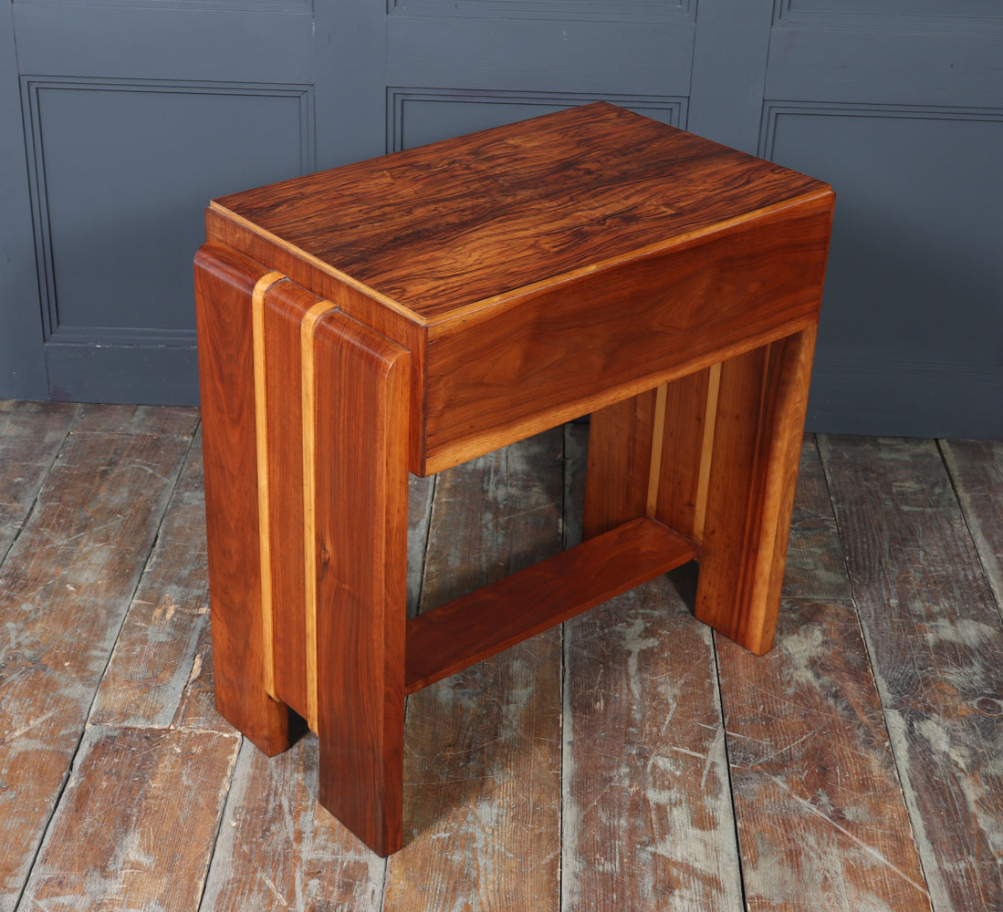 English Art Deco Walnut Console Table with Drawers