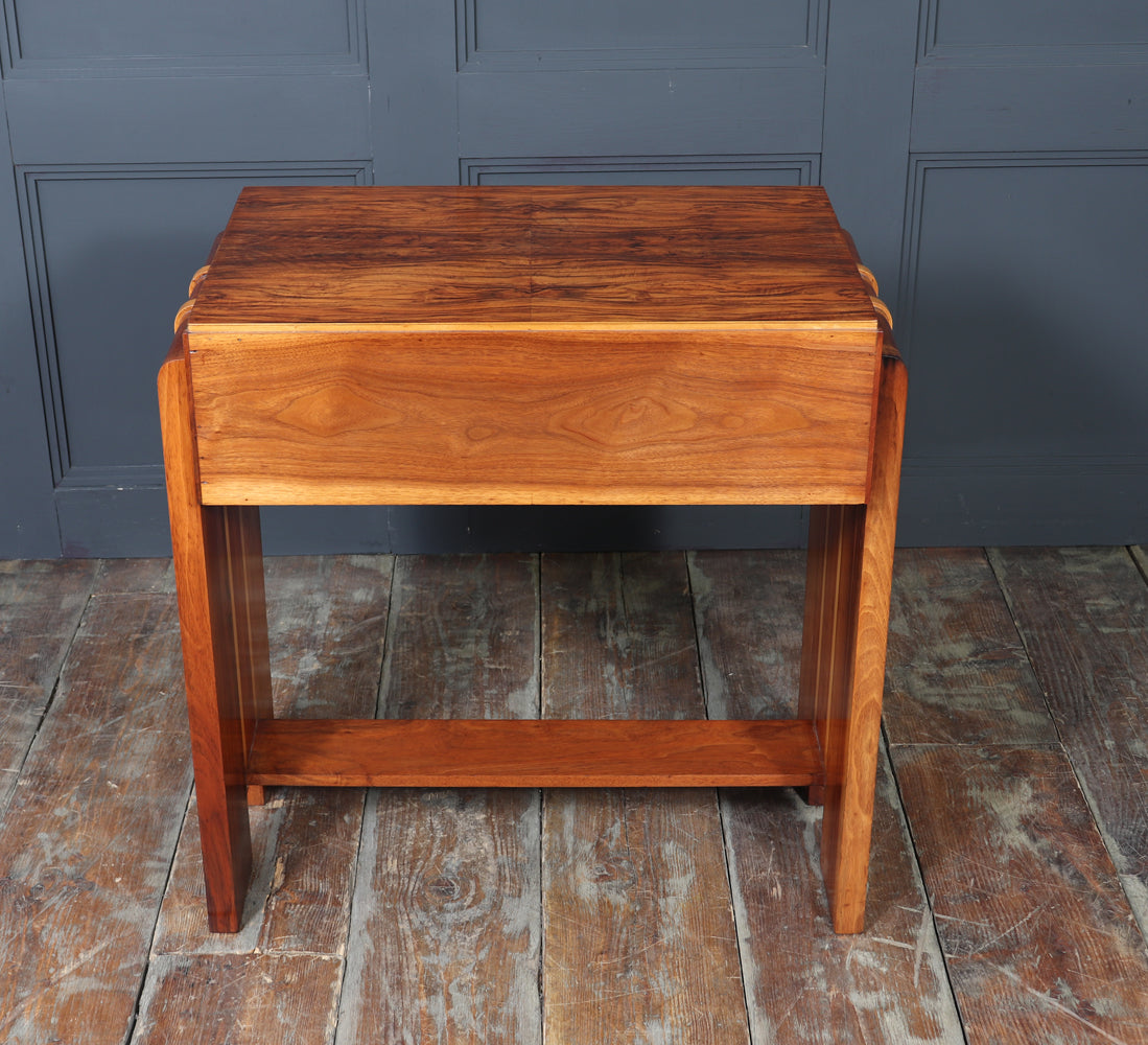 English Art Deco Walnut Console Table with Drawers