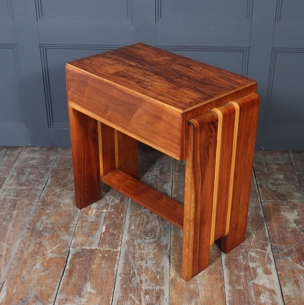English Art Deco Walnut Console Table with Drawers
