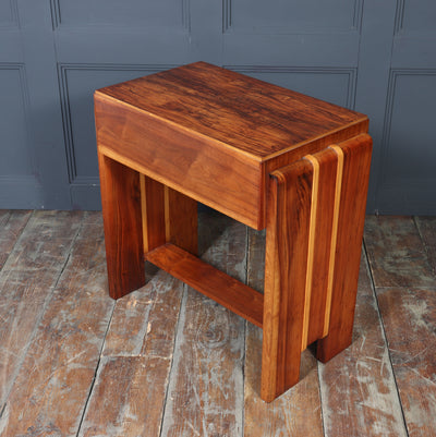 English Art Deco Walnut Console Table with Drawers