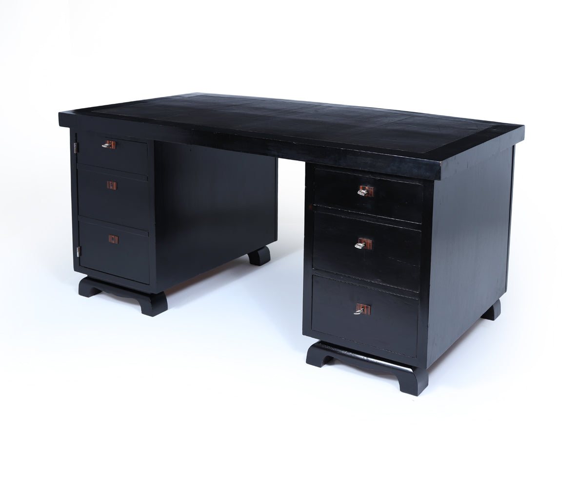 French Art Deco Ebonised Desk with Leather Top