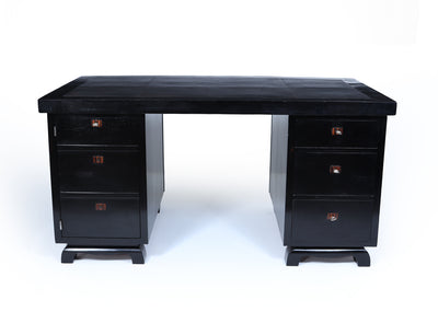 French Art Deco Ebonised Desk with Leather Top
