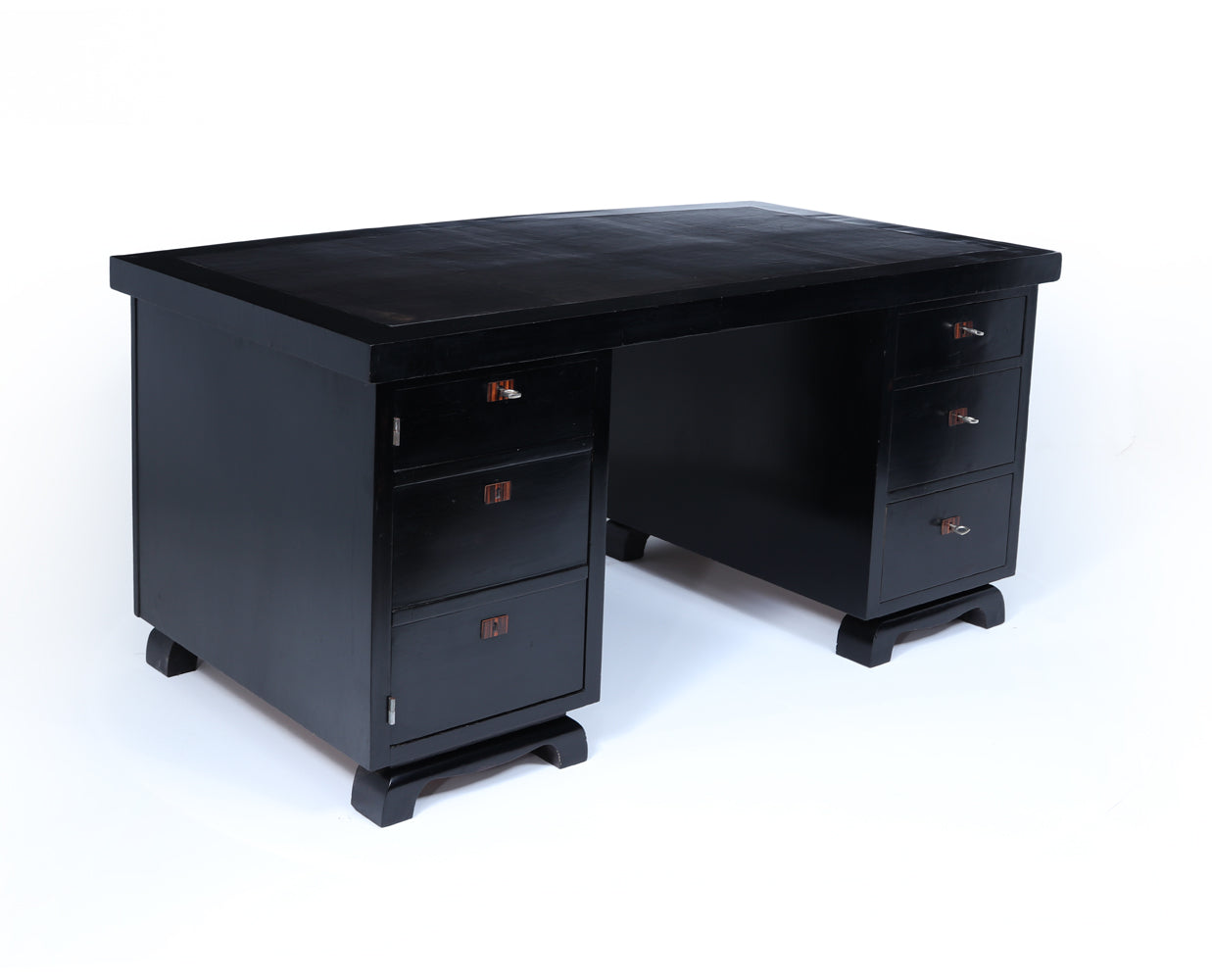 French Art Deco Ebonised Desk with Leather Top