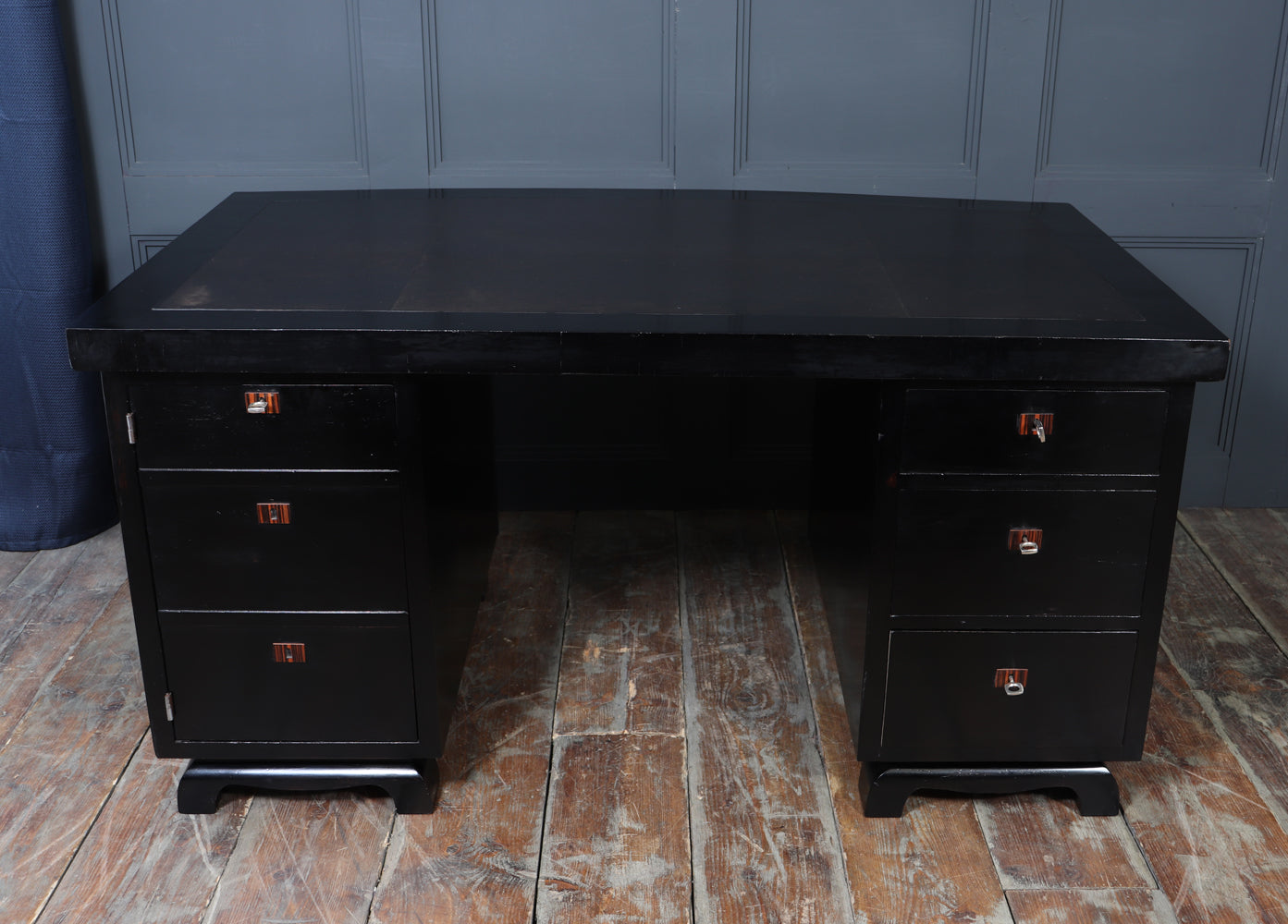 French Art Deco Ebonised Desk with Leather Top
