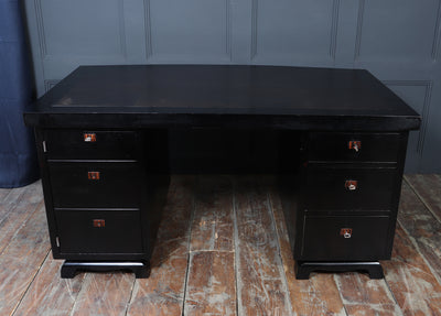 French Art Deco Ebonised Desk with Leather Top