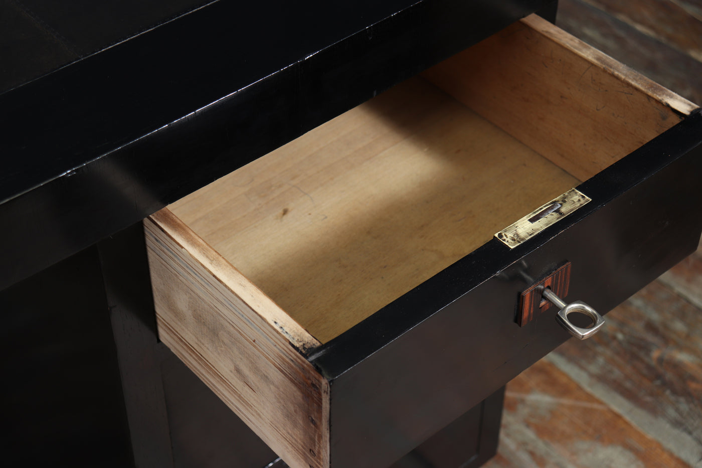 French Art Deco Ebonised Desk with Leather Top