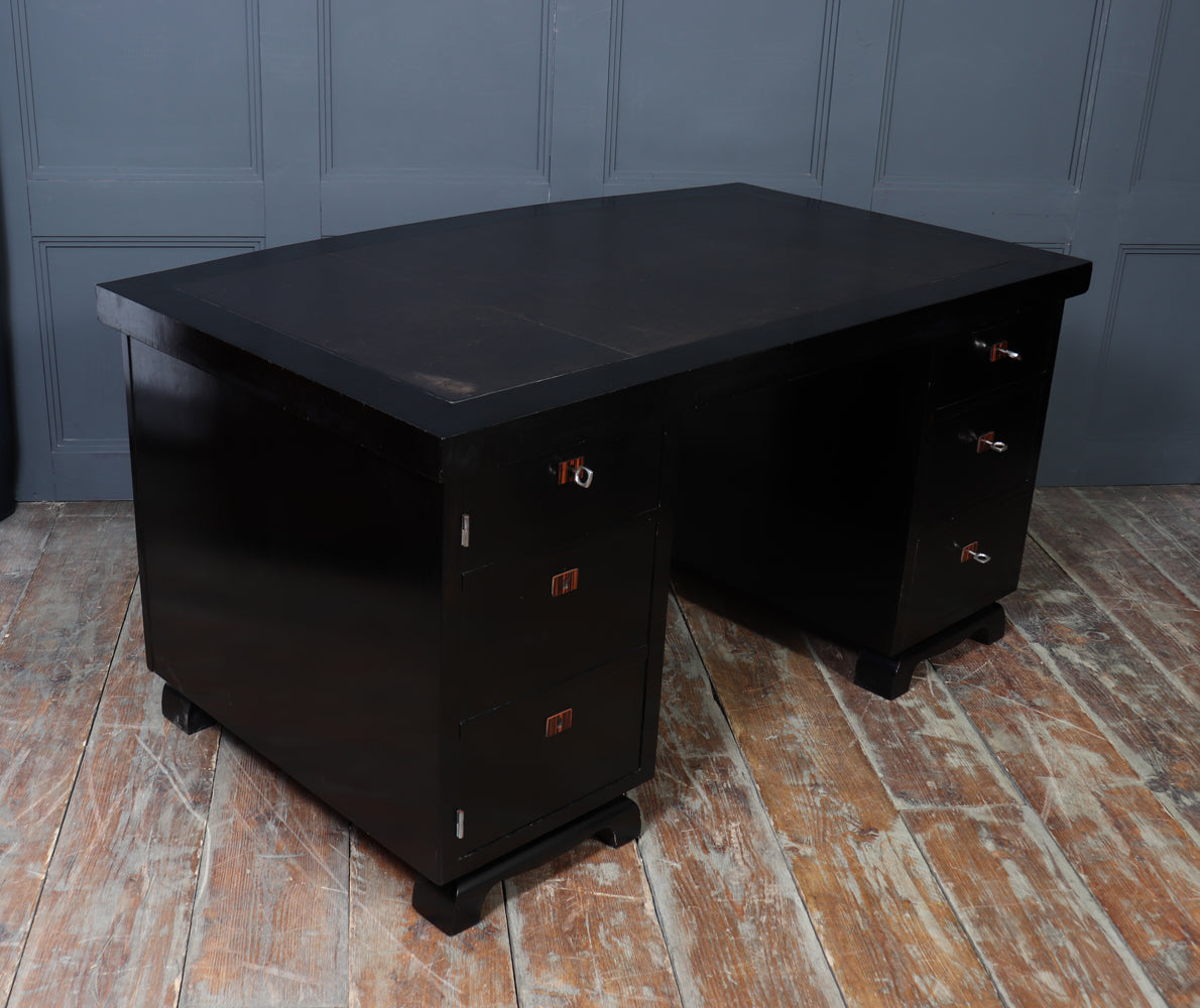 French Art Deco Ebonised Desk with Leather Top