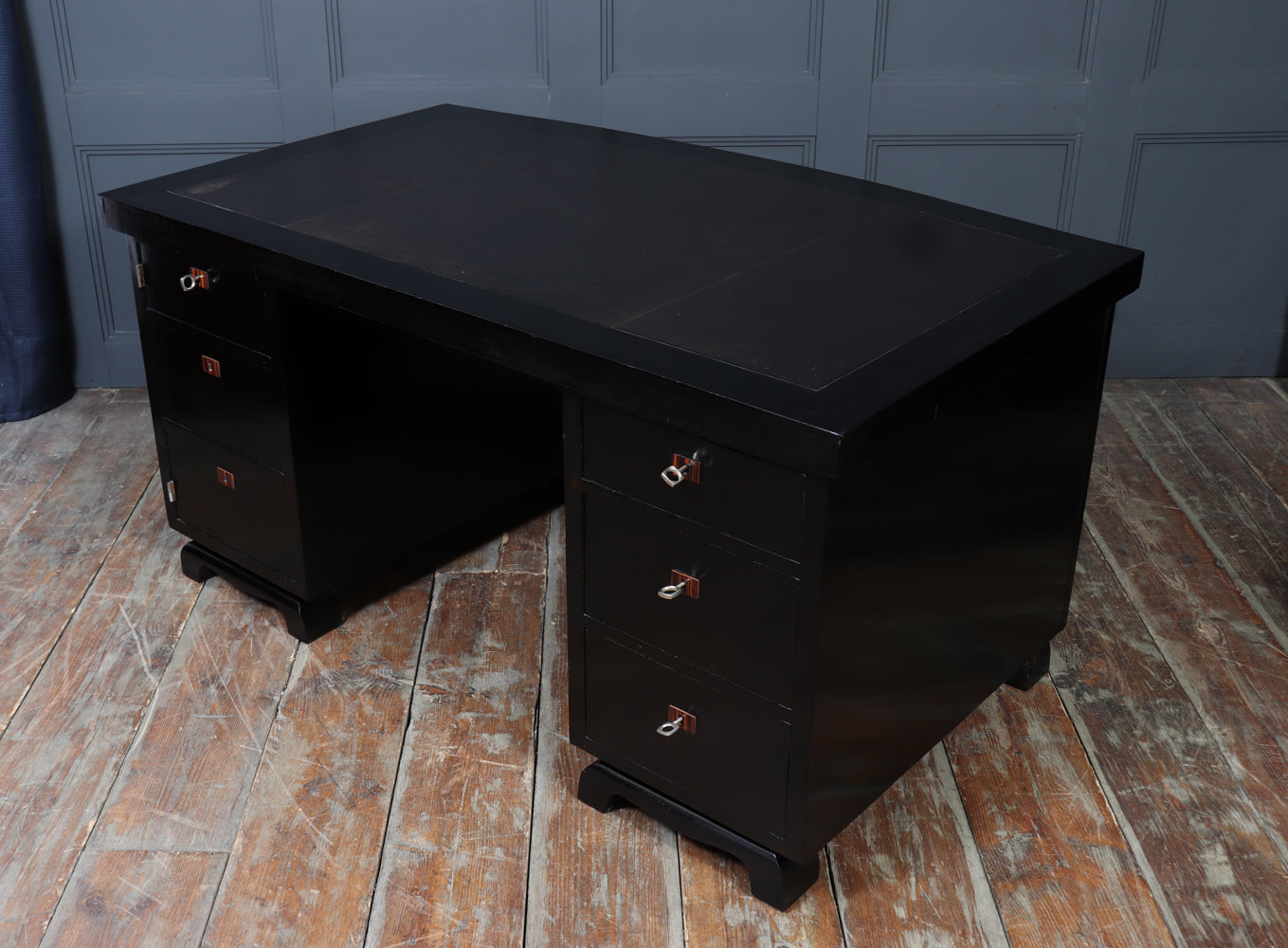 French Art Deco Ebonised Desk with Leather Top