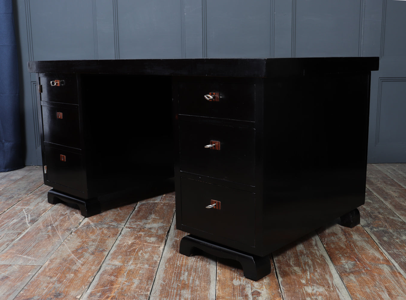 French Art Deco Ebonised Desk with Leather Top