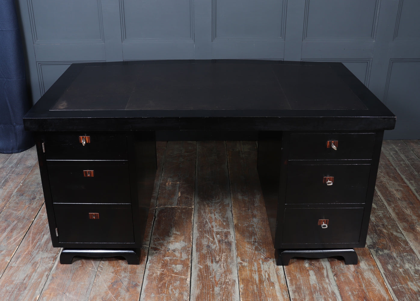 French Art Deco Ebonised Desk with Leather Top
