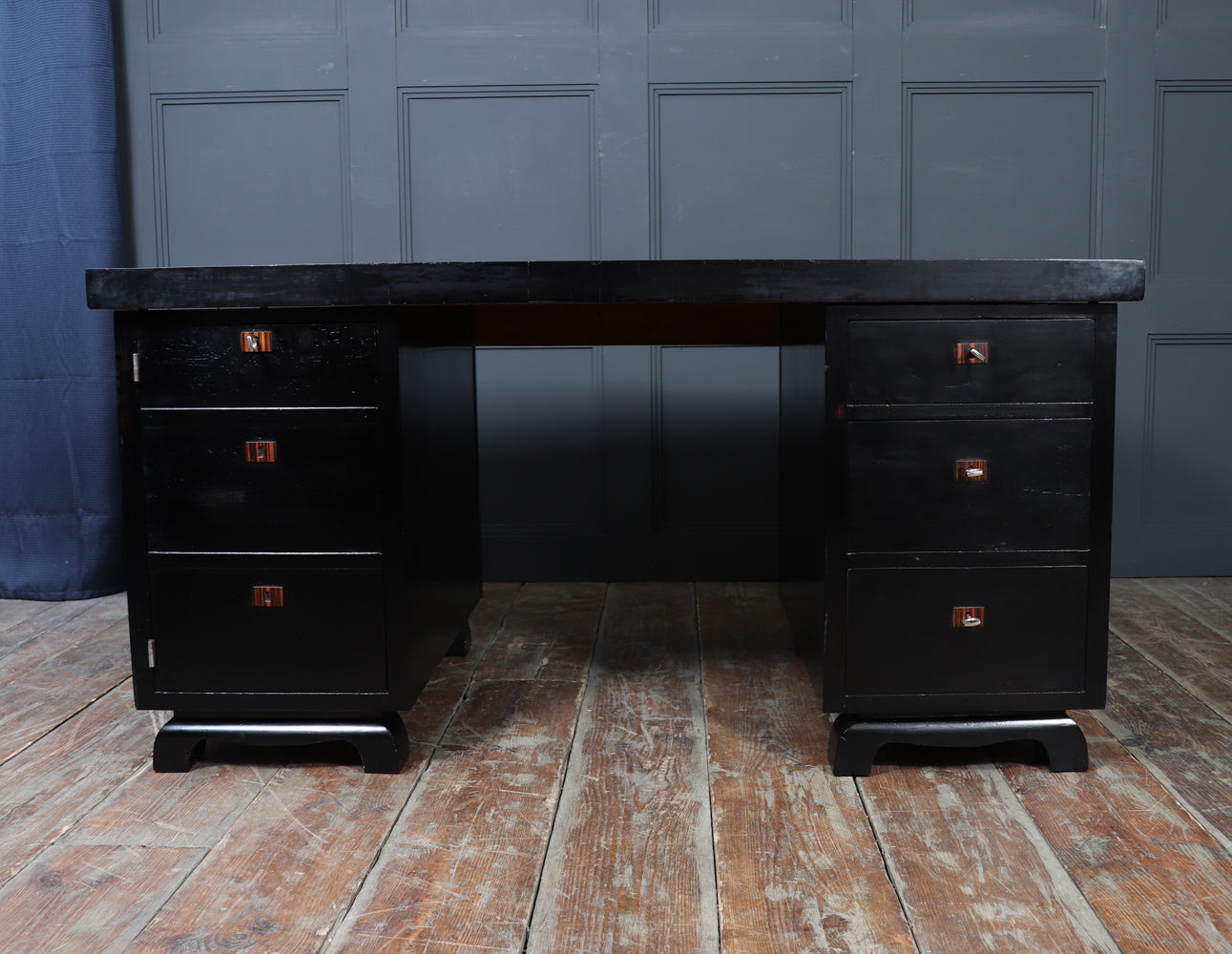 French Art Deco Ebonised Desk with Leather Top