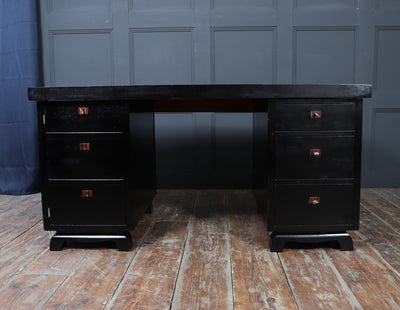 French Art Deco Ebonised Desk with Leather Top
