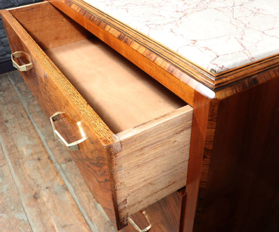 Art Deco Walnut Chest of Drawers with Marble Top