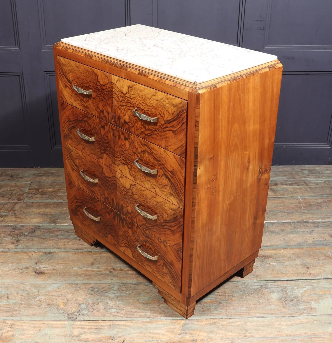 Art Deco Walnut Chest of Drawers with Marble Top