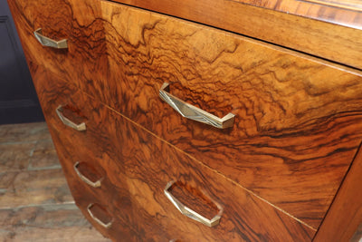 Art Deco Walnut Chest of Drawers with Marble Top