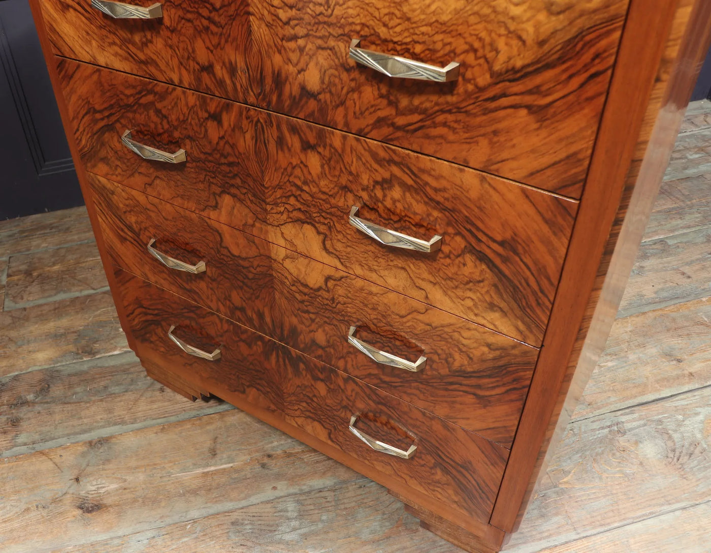 Art Deco Walnut Chest of Drawers with Marble Top