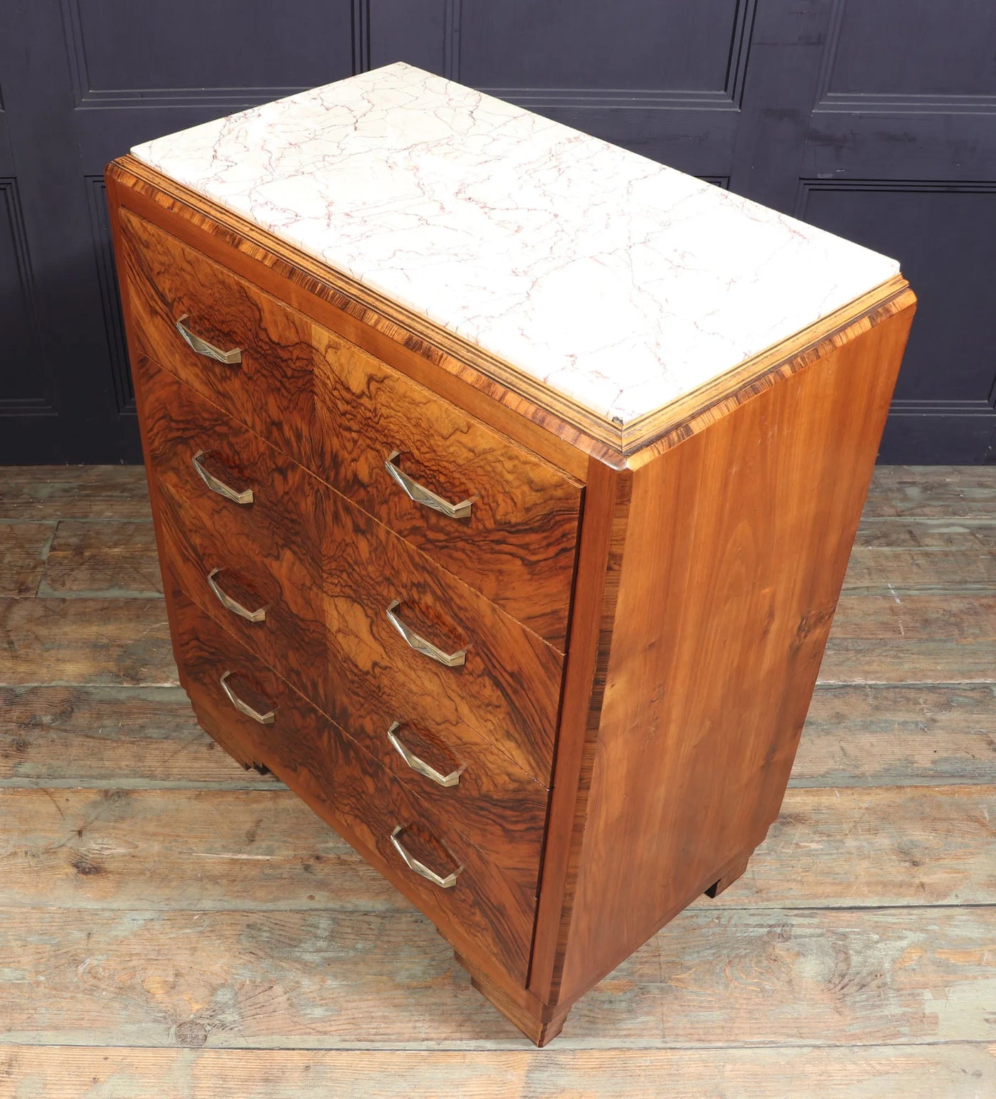 Art Deco Walnut Chest of Drawers with Marble Top