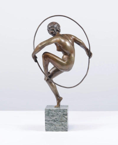 Art Deco Bronze Sculpture Hoop Dancer by A Bouraine c1920