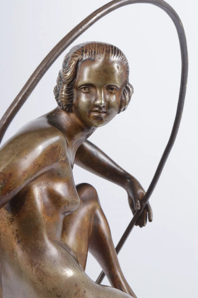 Art Deco Bronze Sculpture Hoop Dancer by A Bouraine c1920