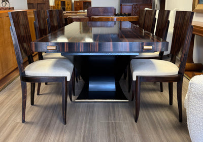 Set of Eight French Art Deco Macassar Ebony Dining Chairs, c.1930s