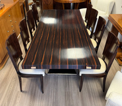 Set of Eight French Art Deco Macassar Ebony Dining Chairs, c.1930s
