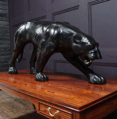 Large Leather Clad Panther Sculpture