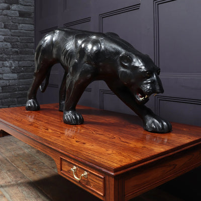 Large Leather Clad Panther Sculpture