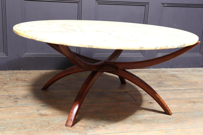 Swedish Mid Century Rosewood and Marble Spider Coffee Table