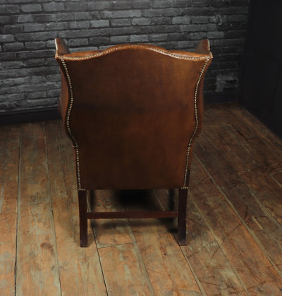 Georgian Style Brown Buttoned Leather Wing Chair