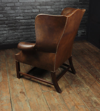 Georgian Style Brown Buttoned Leather Wing Chair