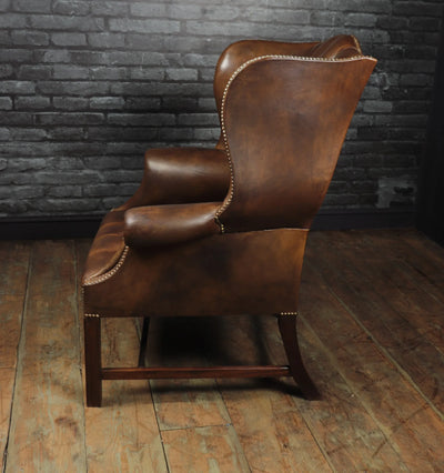 Georgian Style Brown Buttoned Leather Wing Chair