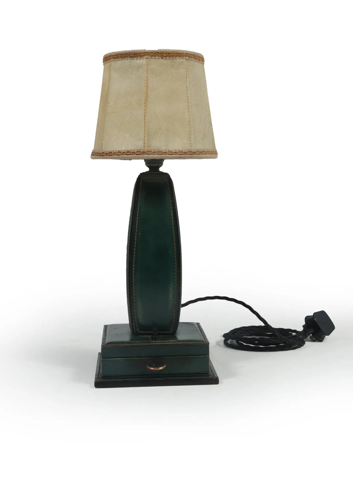 Stitched Leather Table Lamp by Jacques Adnet