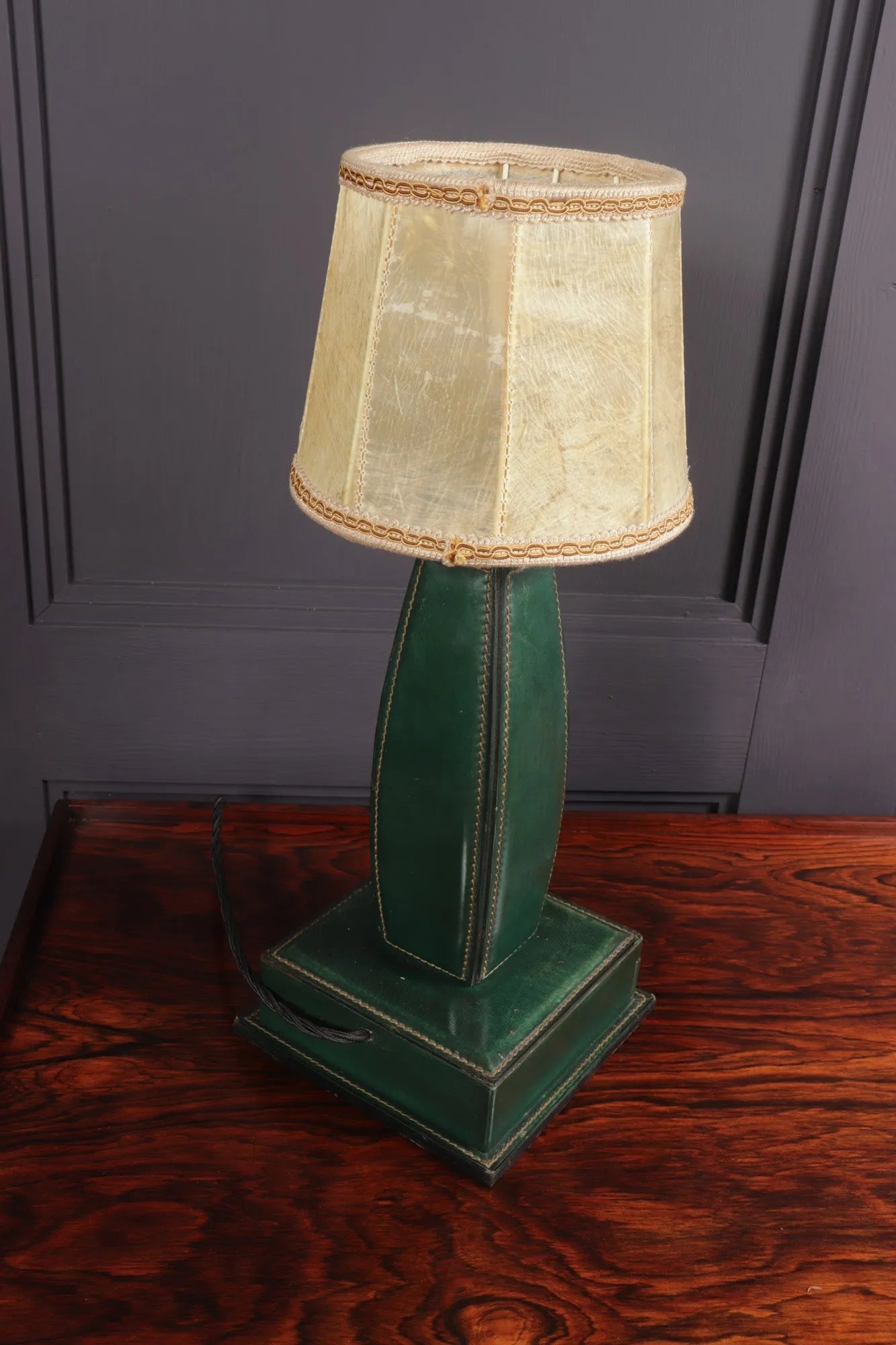 Stitched Leather Table Lamp by Jacques Adnet