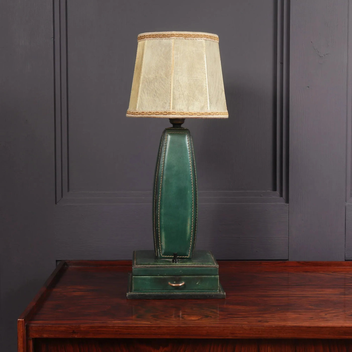 Stitched Leather Table Lamp by Jacques Adnet