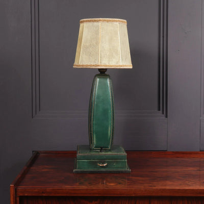 Stitched Leather Table Lamp by Jacques Adnet