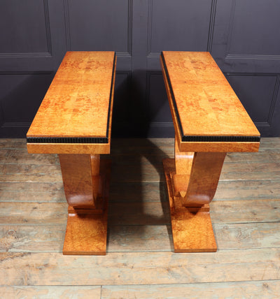 Pair of French Art Deco Console Tables in Amboyna