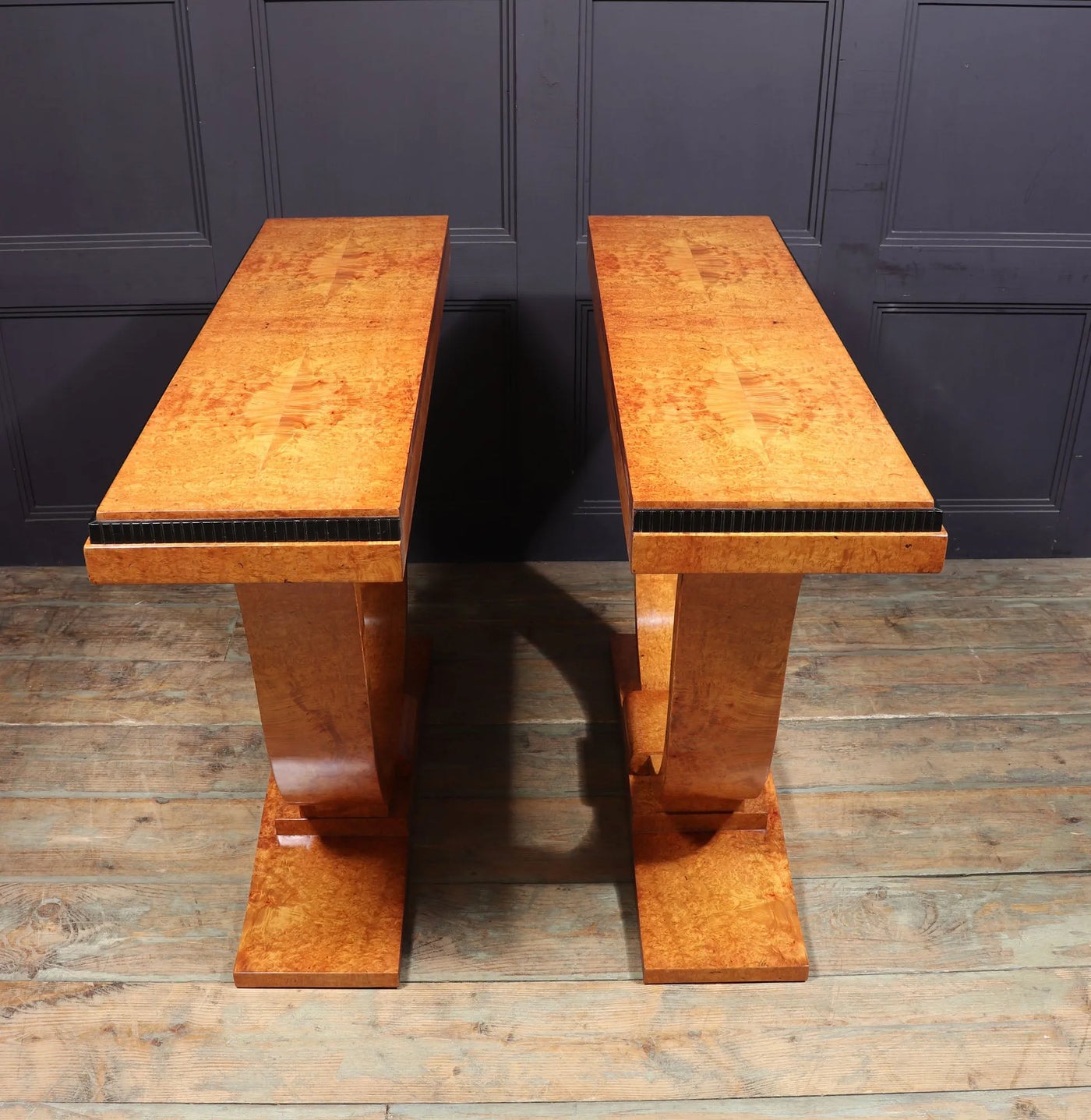 Pair of French Art Deco Console Tables in Amboyna