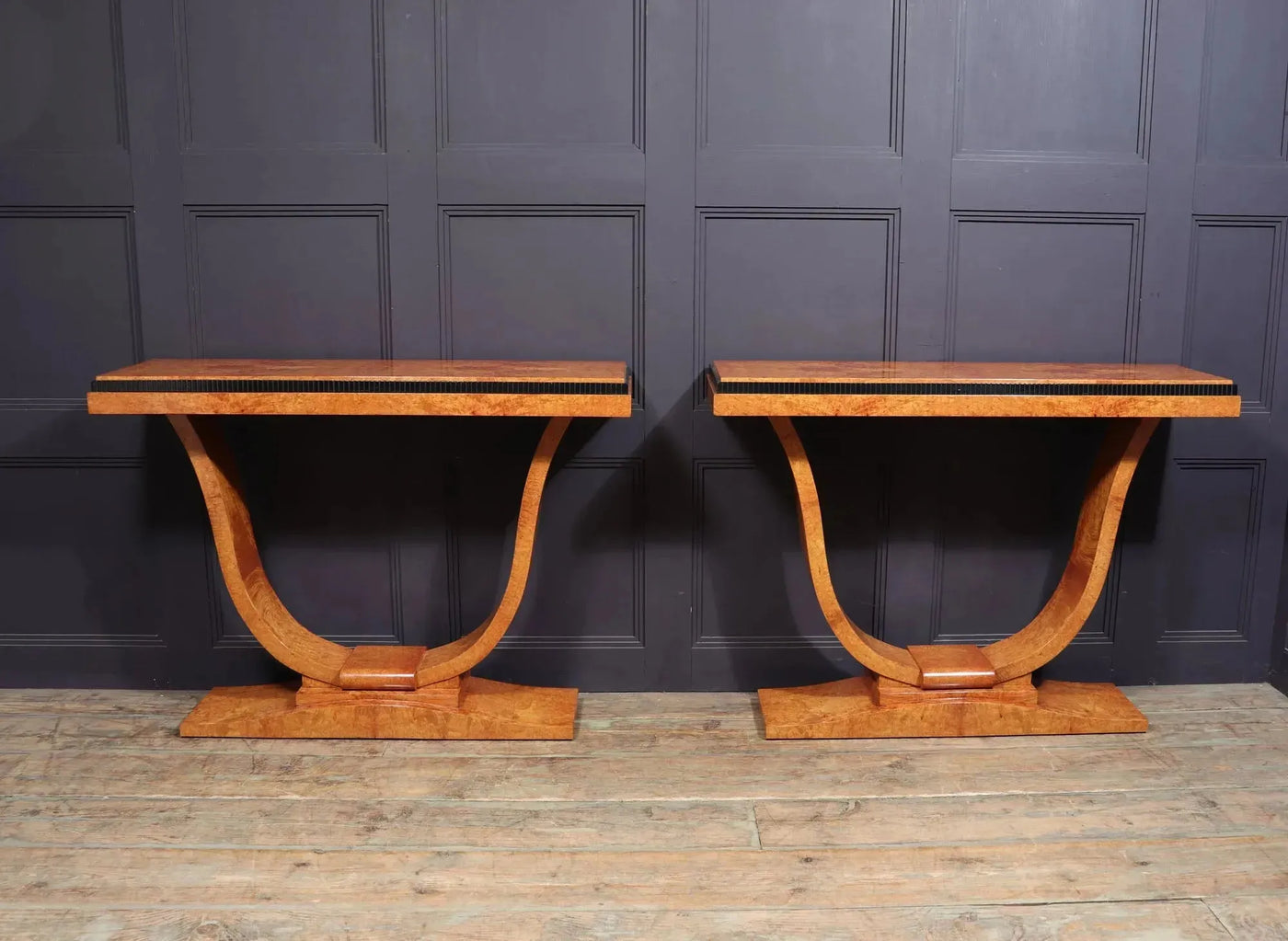 Pair of French Art Deco Console Tables in Amboyna