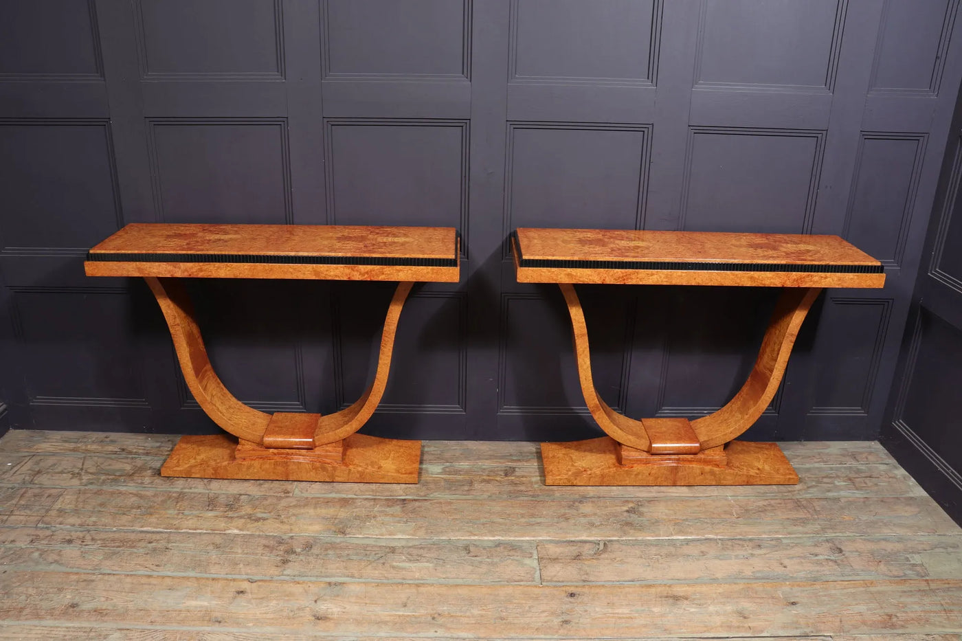 Pair of French Art Deco Console Tables in Amboyna