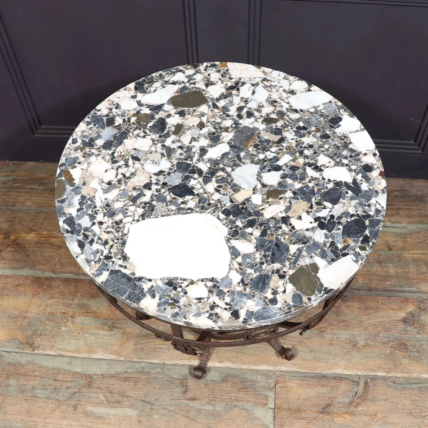 French Art Deco Wrought Iron and marble Coffee Table