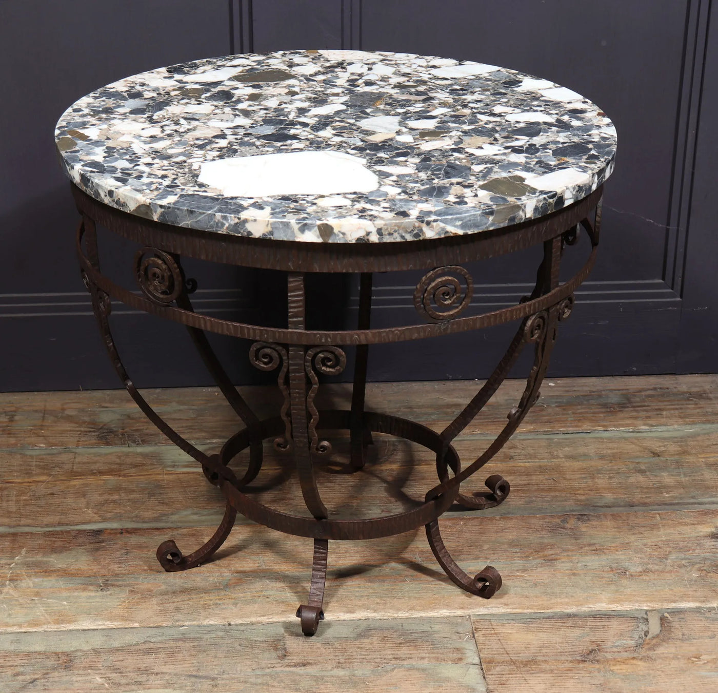 French Art Deco Wrought Iron and marble Coffee Table