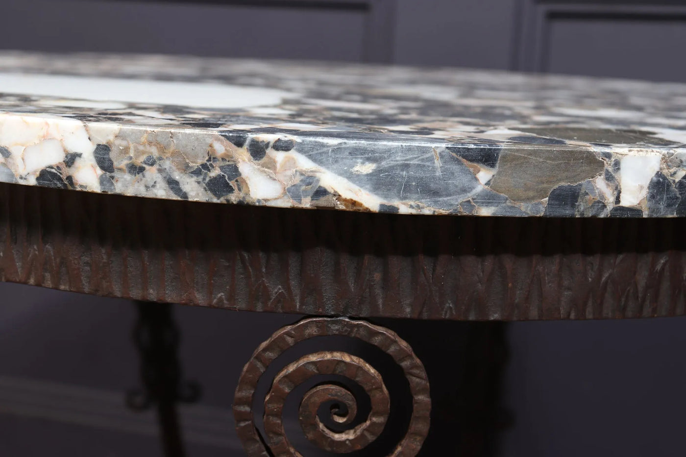 French Art Deco Wrought Iron and marble Coffee Table