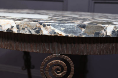 French Art Deco Wrought Iron and marble Coffee Table