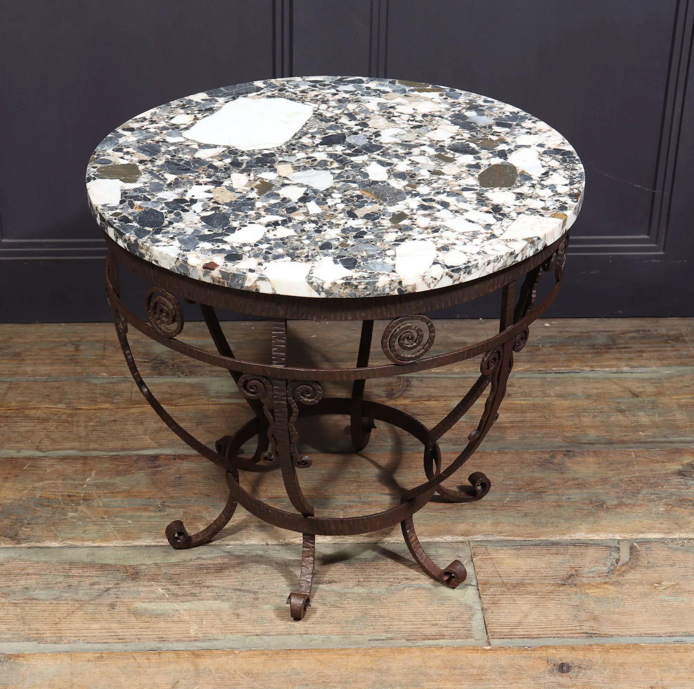 French Art Deco Wrought Iron and marble Coffee Table