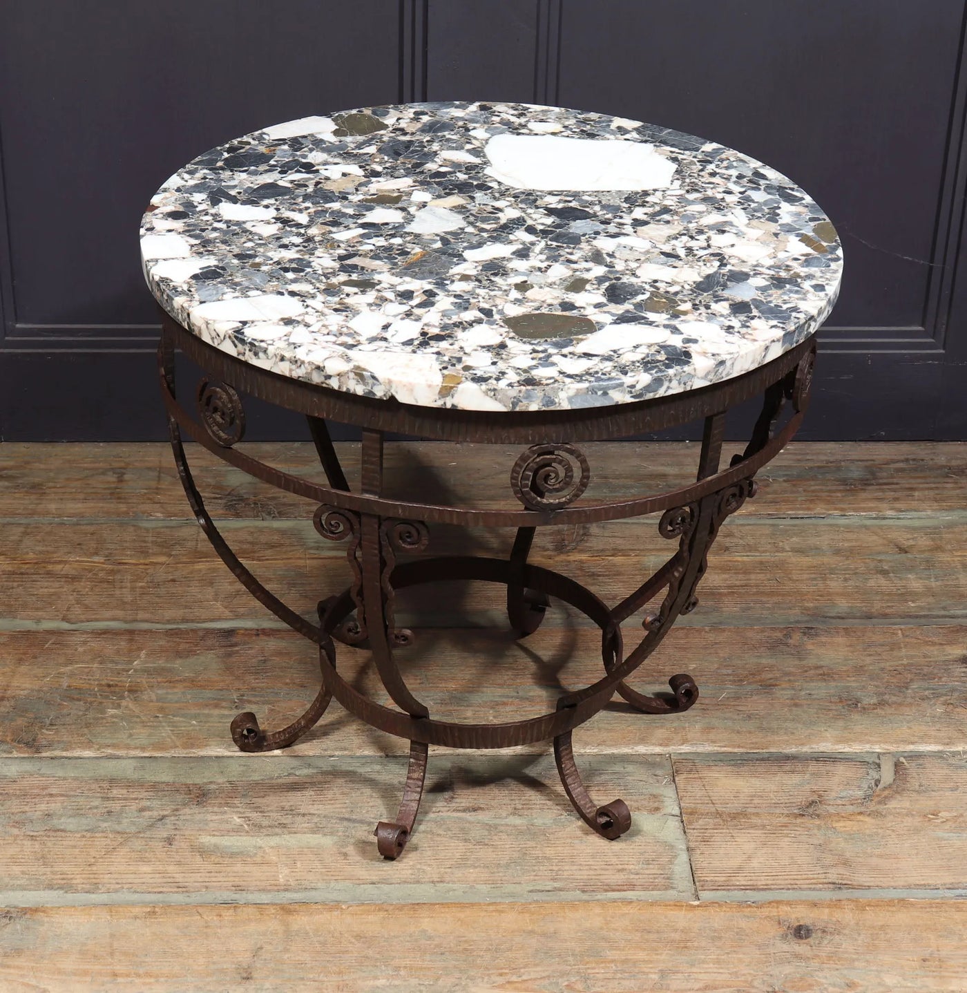 French Art Deco Wrought Iron and marble Coffee Table