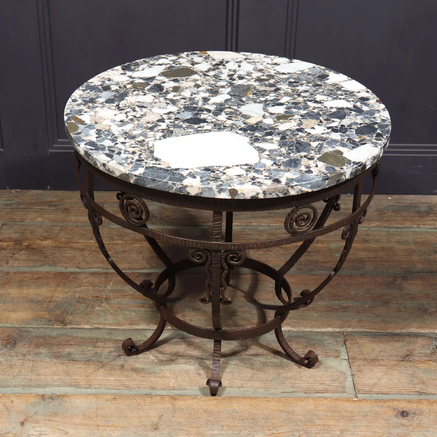 French Art Deco Wrought Iron and marble Coffee Table