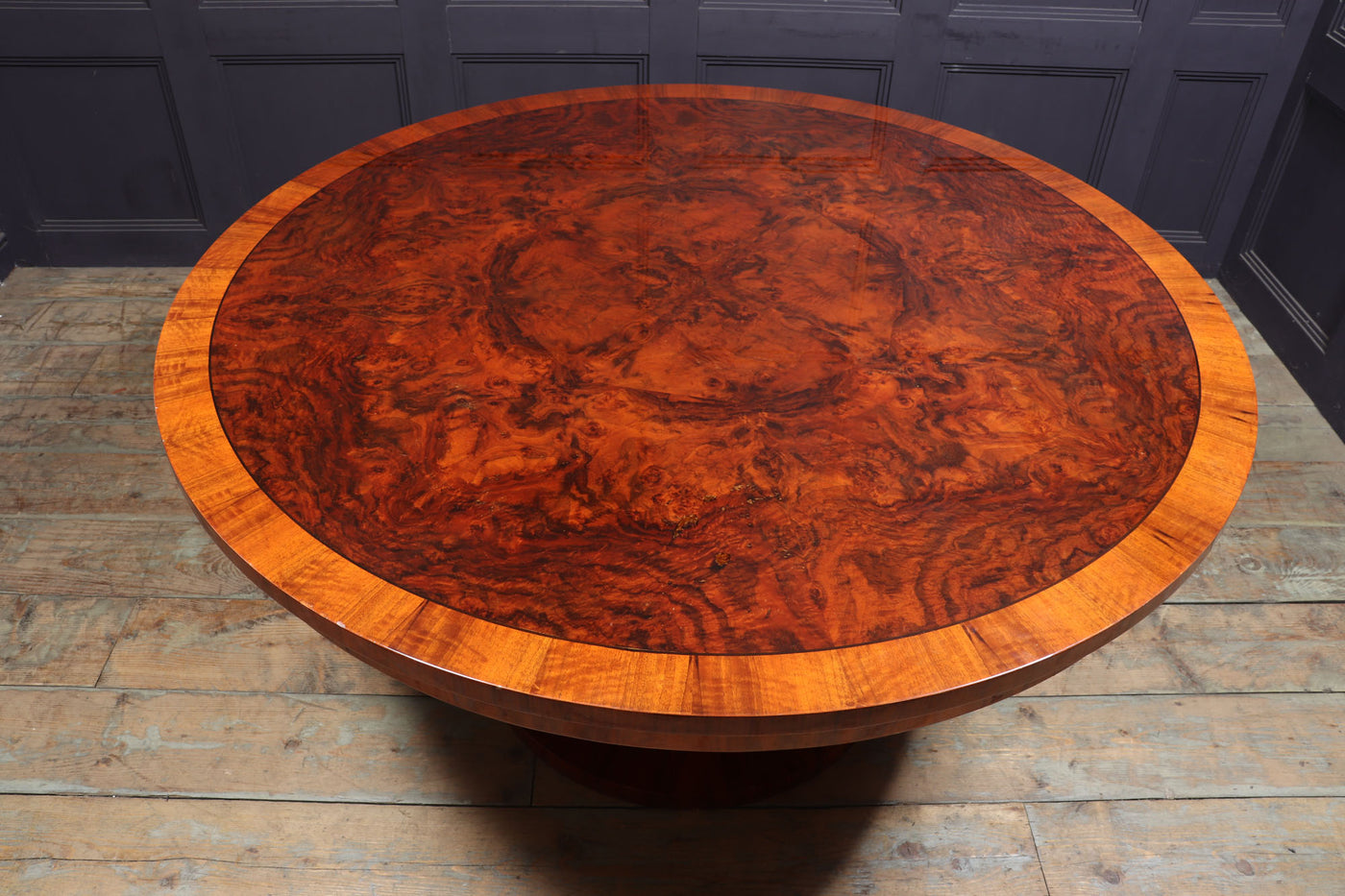 Art Deco Large Round Dining Table in Walnut