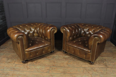 Pair of Brown Leather Chesterfield Club Chairs