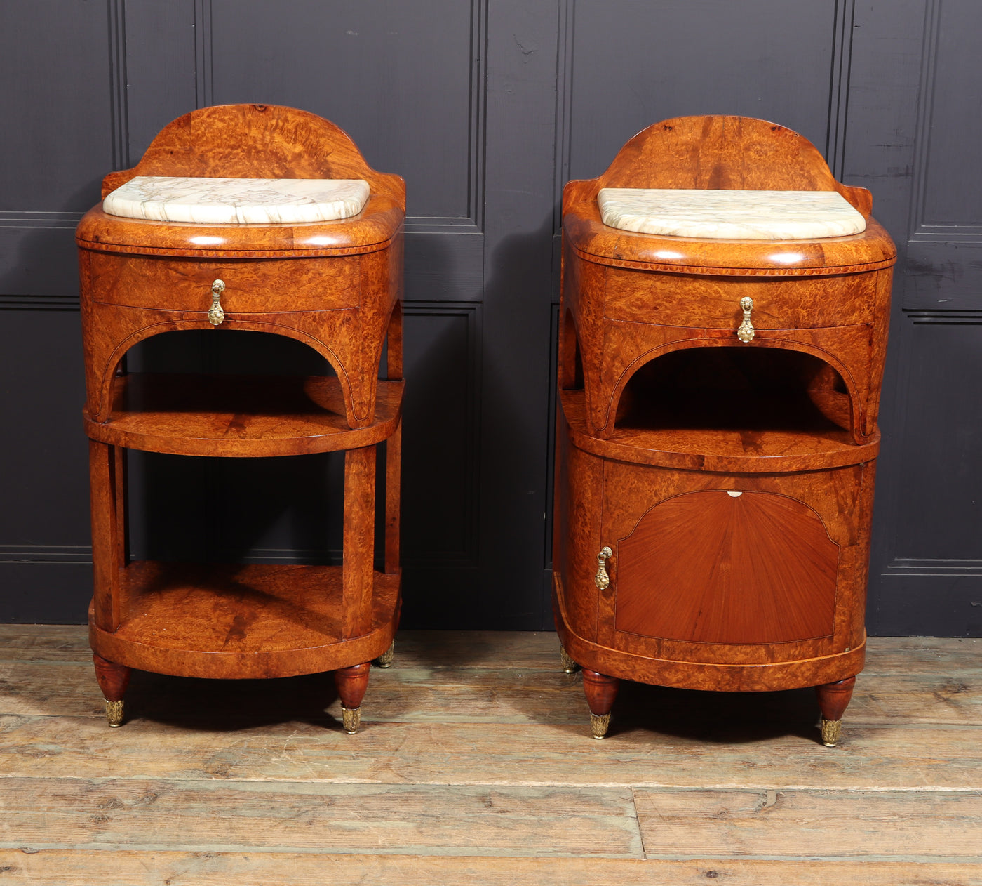 Pair of Art Nouveau Bedside Cabinets in Amboyna c1900